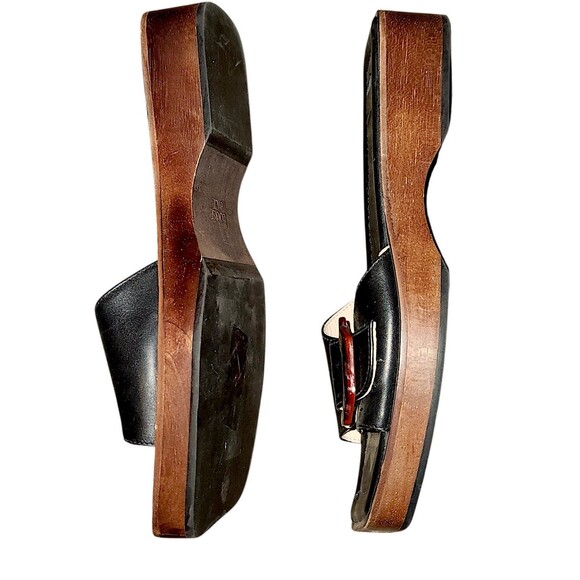 Louise et Cie Elara Platform Slide Sandals Size 9 Black Leather Wood Platform - Picture 3 of 5